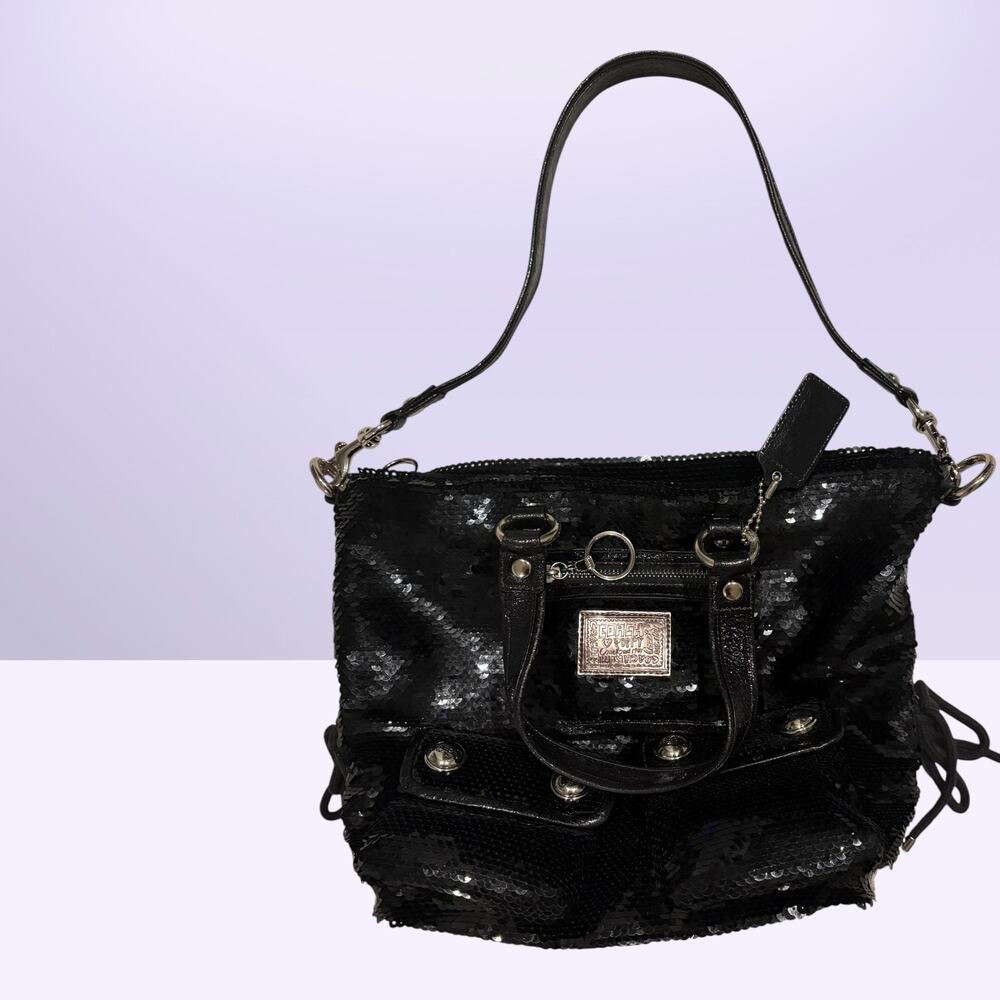 Coach Poppy 13821 Black Sequin Spotlight Tote Antique Brass NWOT Rare Bag